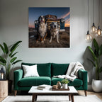 Bernese Mountain Dog Blü Merle Australian Shepherd Vintage Truck Sunset