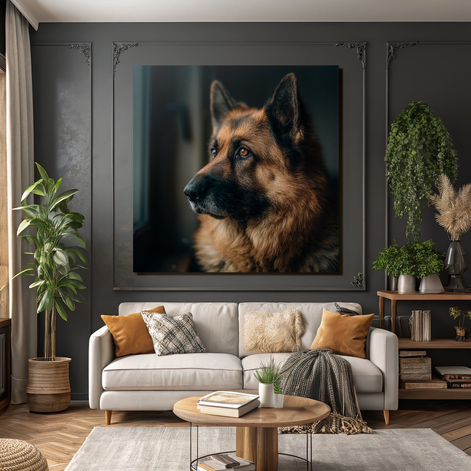 Deutscher Schäferhund Aus Dem Fenster Schaün Mit Weichem Licht