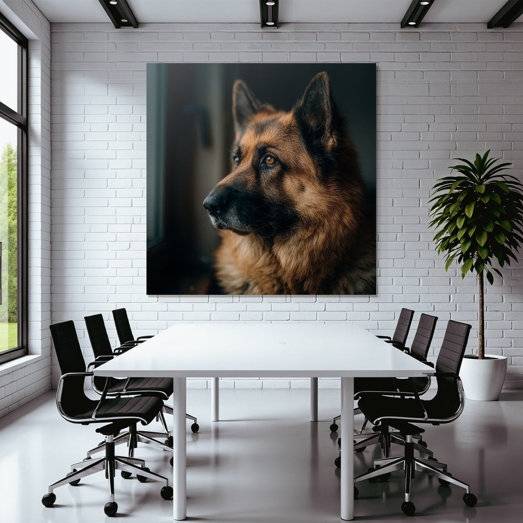 Deutscher Schäferhund Aus Dem Fenster Schaün Mit Weichem Licht