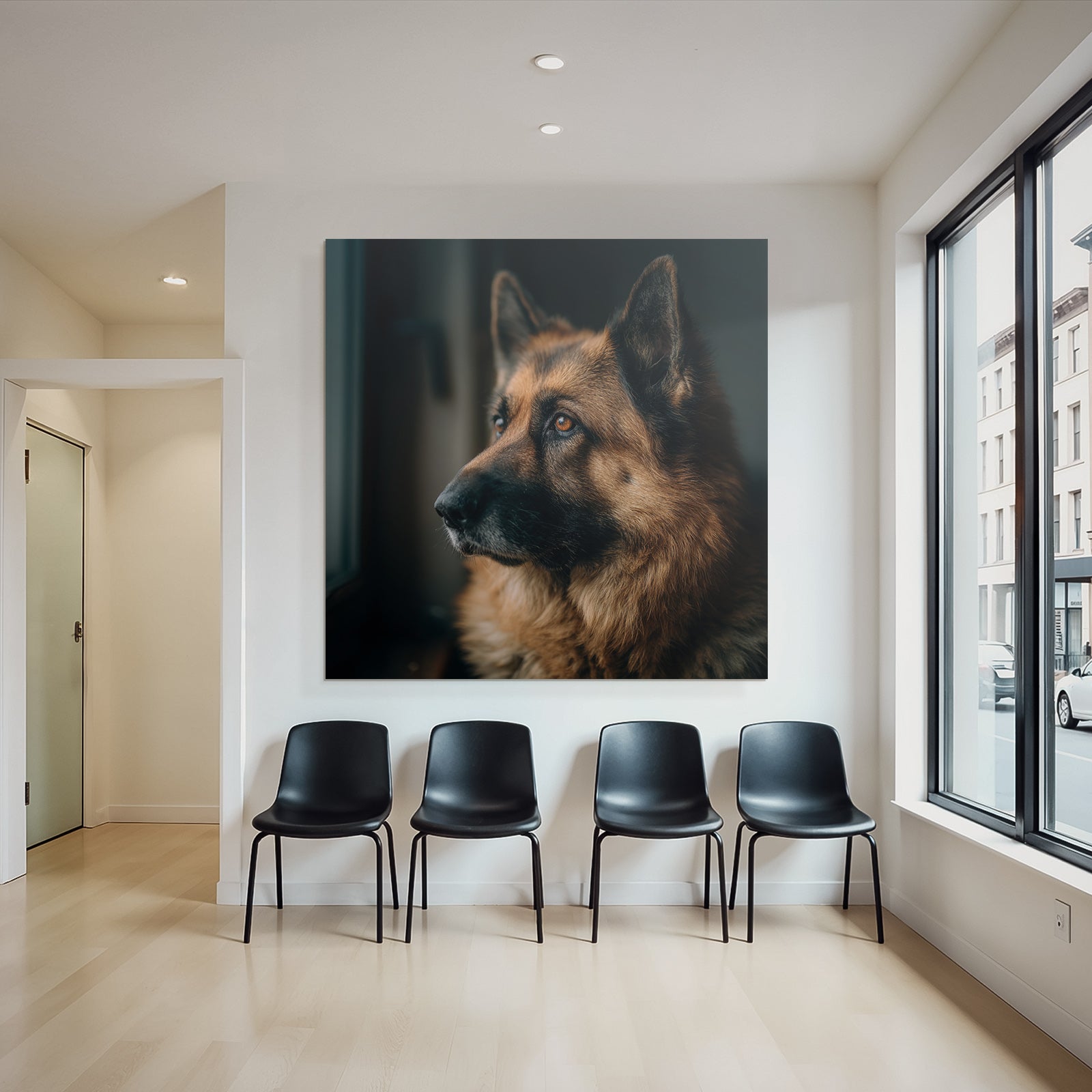Deutscher Schäferhund Aus Dem Fenster Schaün Mit Weichem Licht
