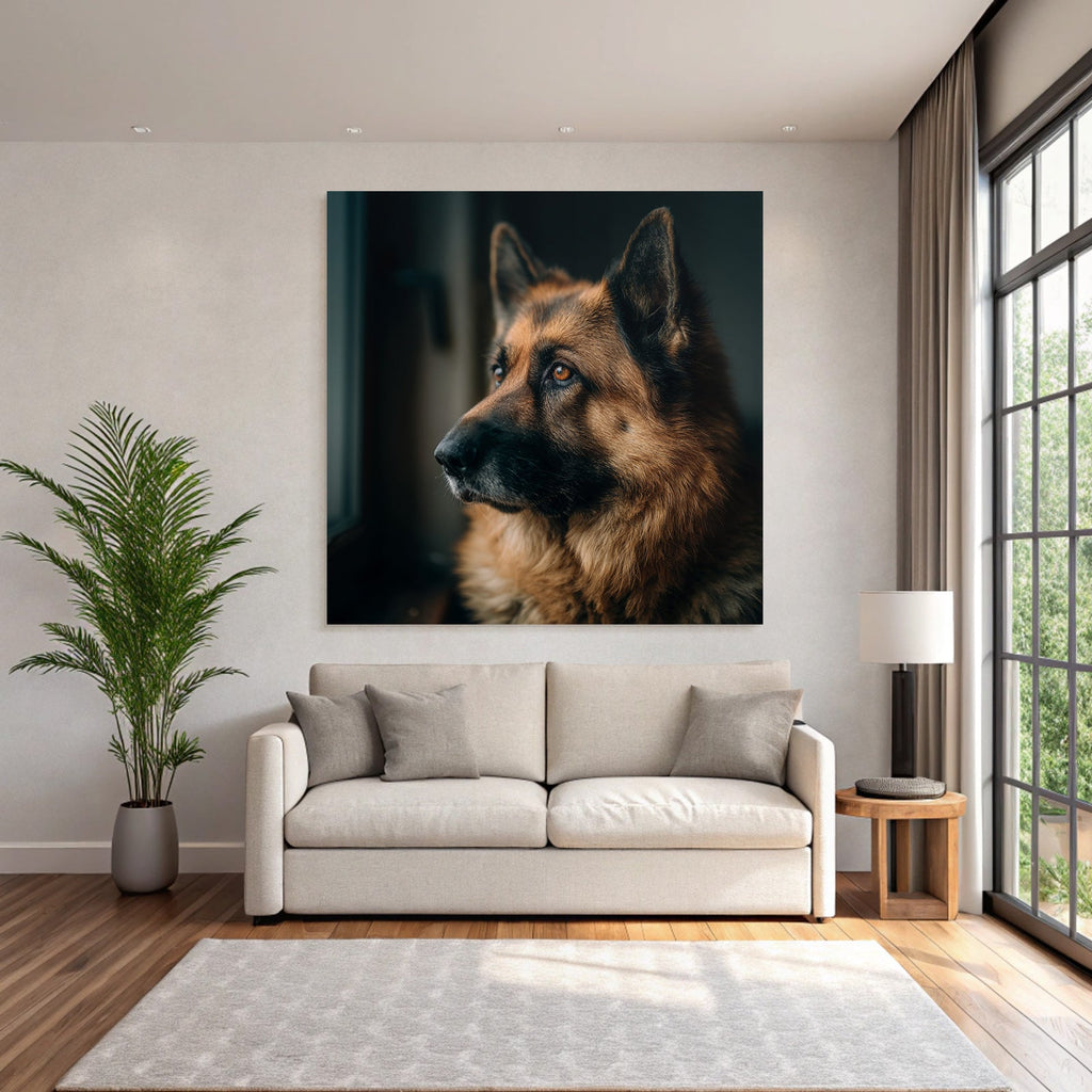 Deutscher Schäferhund Aus Dem Fenster Schaün Mit Weichem Licht