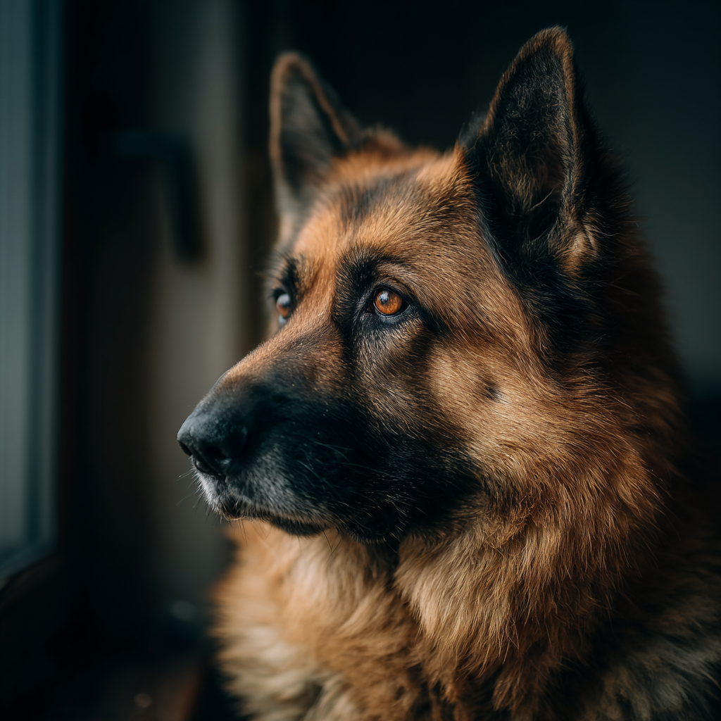 Deutscher Schäferhund Aus Dem Fenster Schaün Mit Weichem Licht | Katzen und Hunde | Tiere