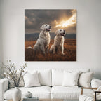 Golden Retriever Im Grünen Feld Mit Sonnenuntergang