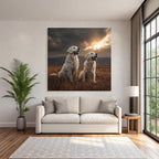 Golden Retriever Im Grünen Feld Mit Sonnenuntergang
