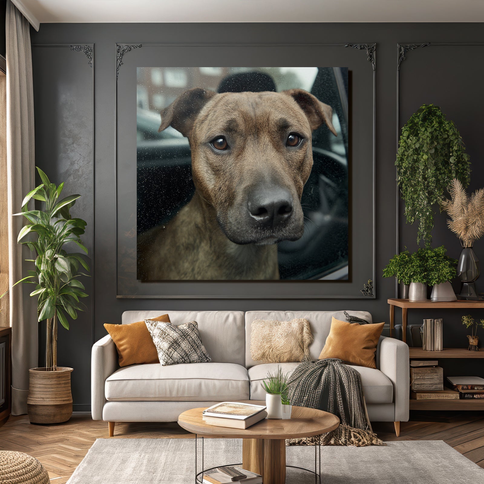 Hund Aus Dem Autofenster Brinetime Ausdrucksvoll Neugierig Regnerisch
