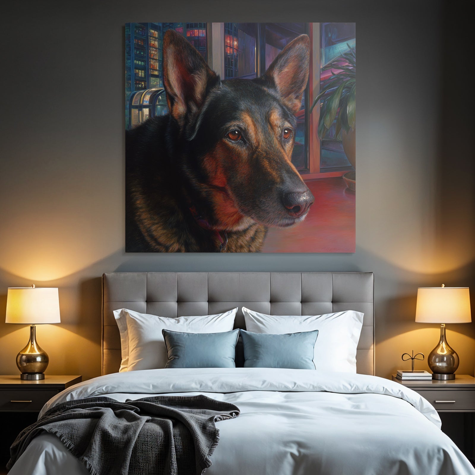 Hund Portrait In Innenstadt Mit Stadtlichtern