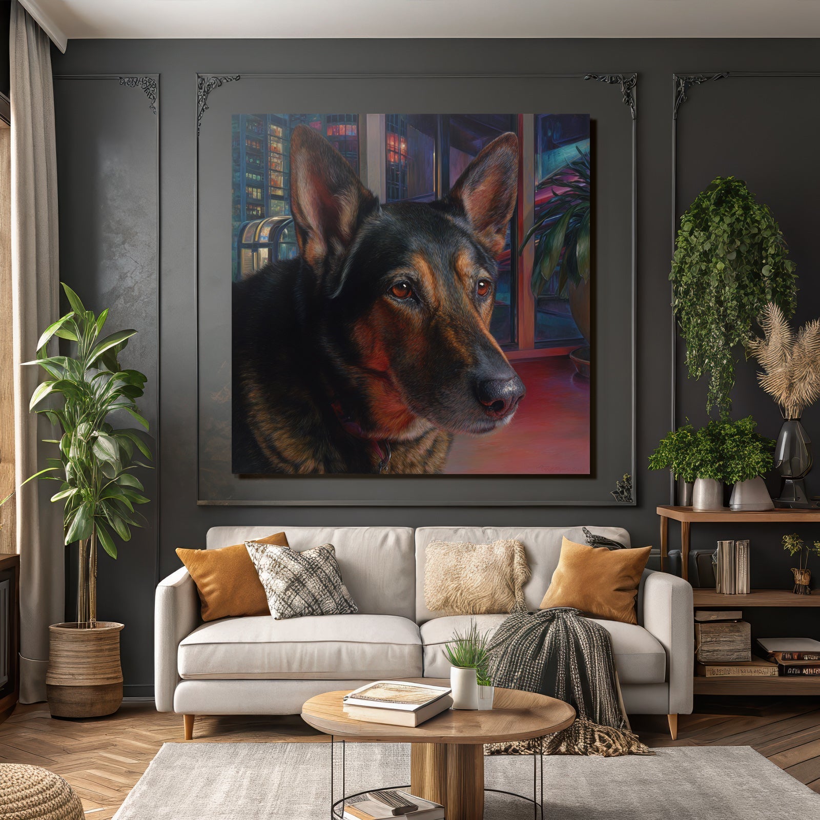 Hund Portrait In Innenstadt Mit Stadtlichtern