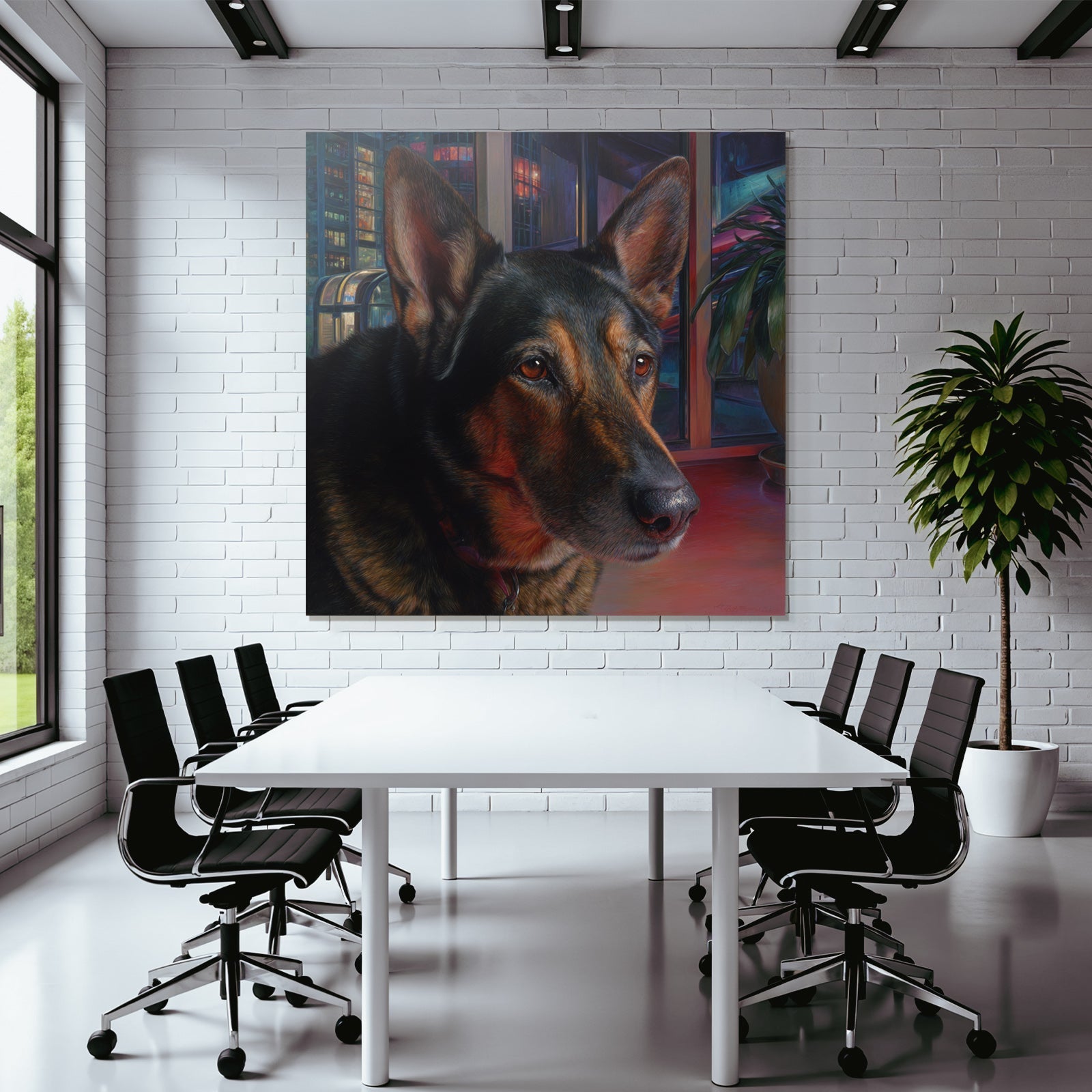 Hund Portrait In Innenstadt Mit Stadtlichtern