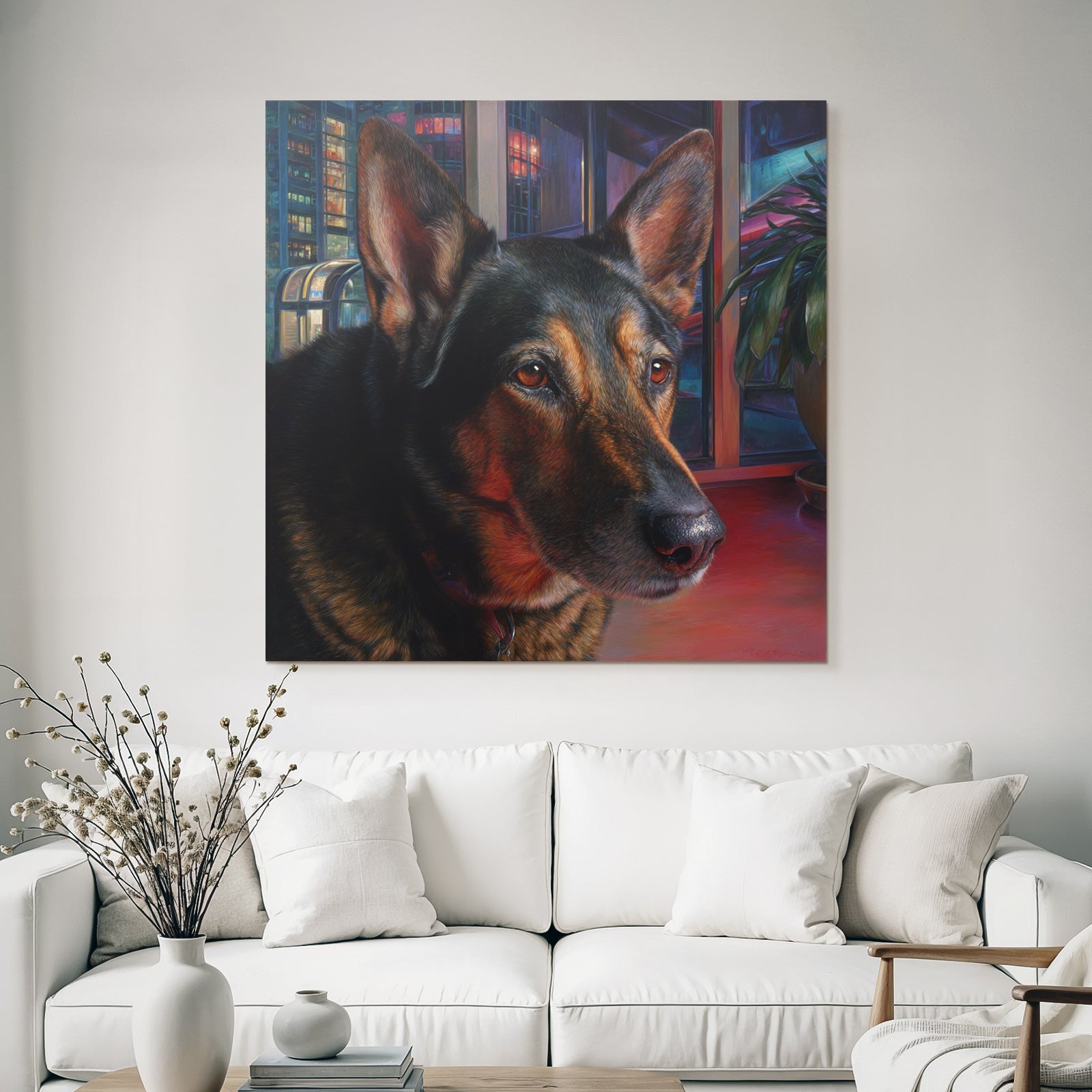 Hund Portrait In Innenstadt Mit Stadtlichtern