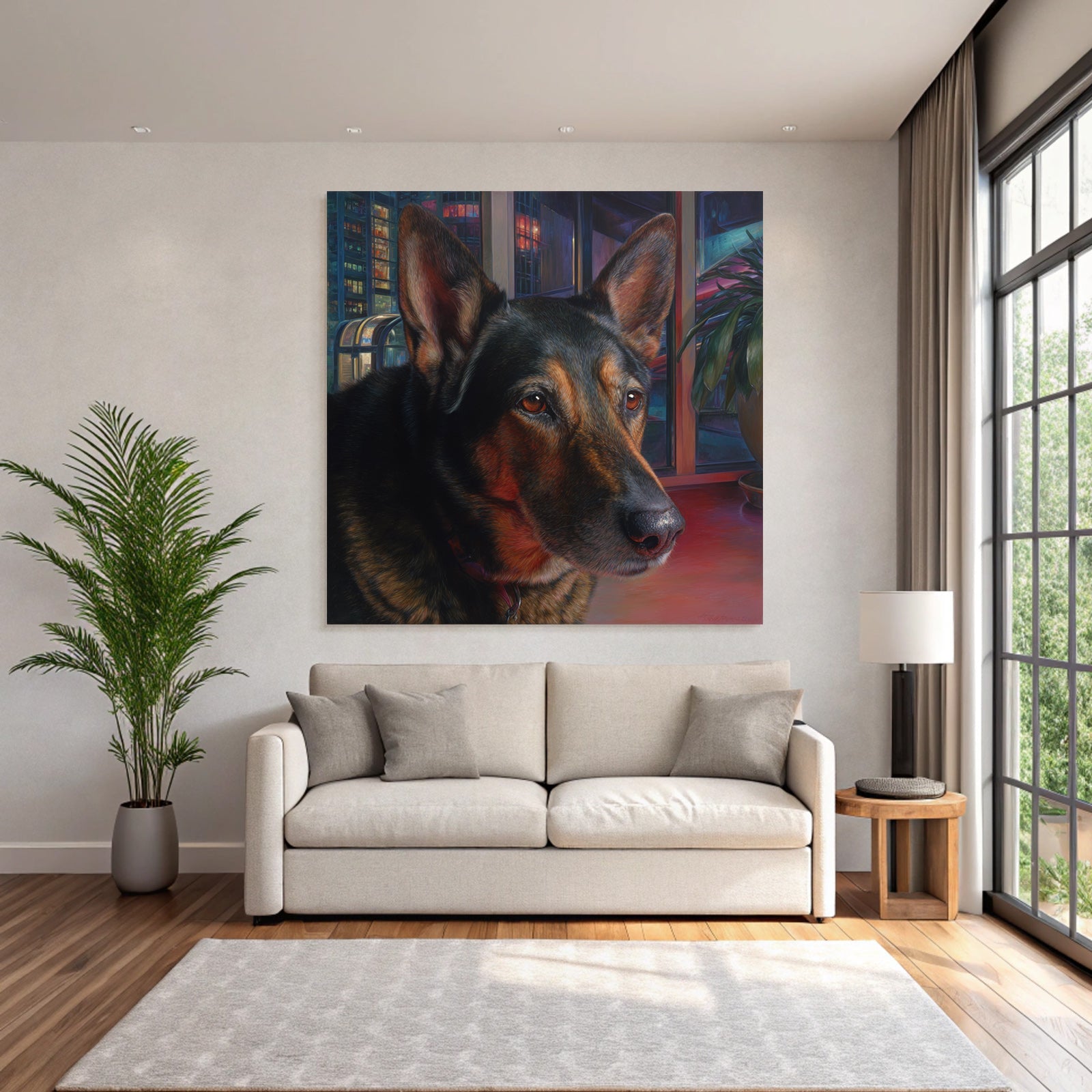 Hund Portrait In Innenstadt Mit Stadtlichtern