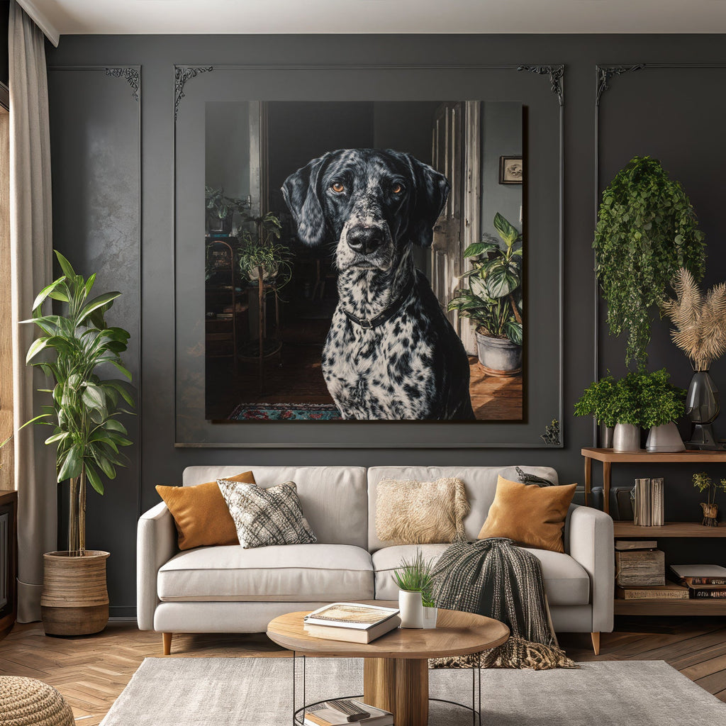 Hund Portrait Schwarz Und Weiss Punktiert Casual Innenraum