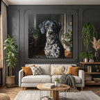 Hund Portrait Schwarz Und Weiss Punktiert Casual Innenraum