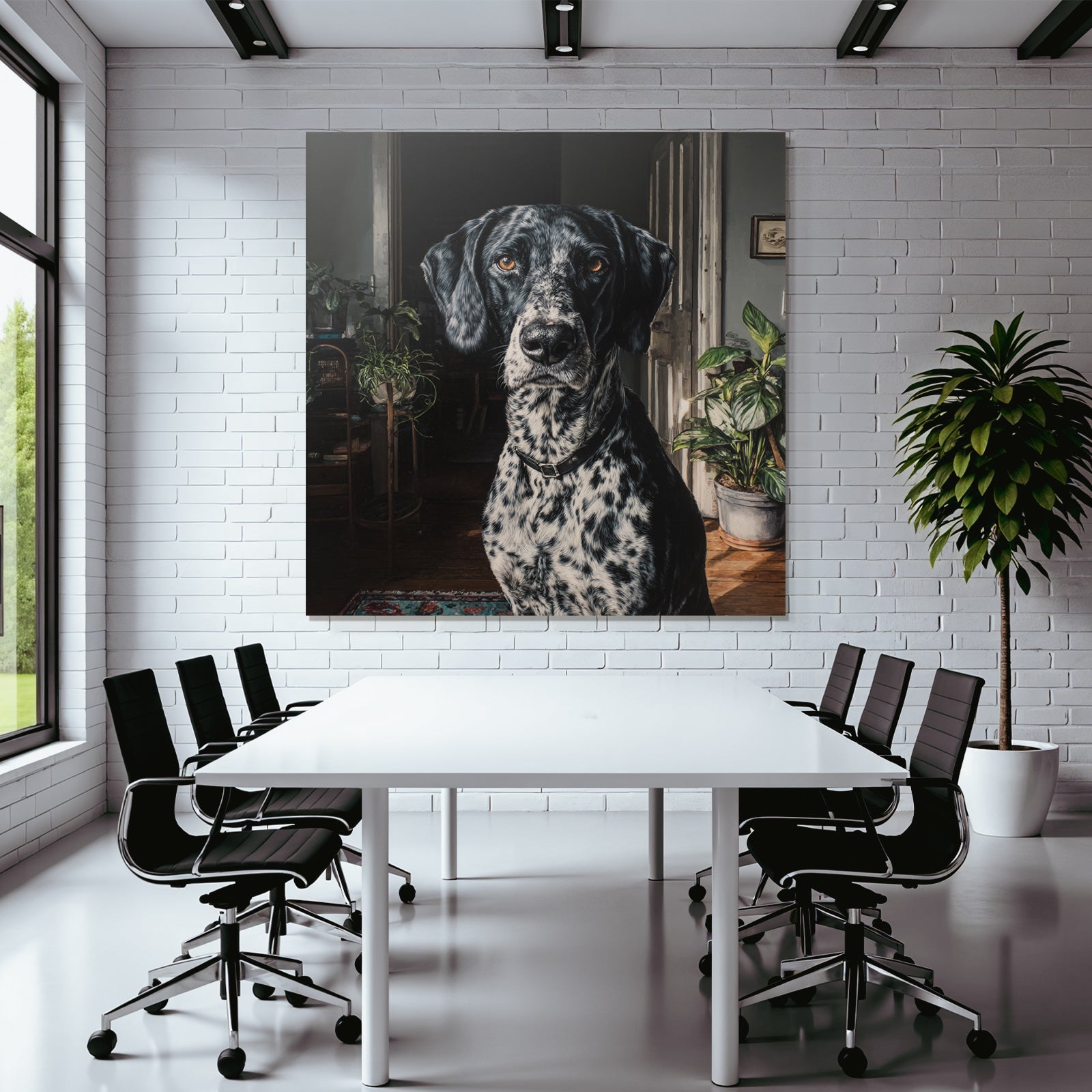 Hund Portrait Schwarz Und Weiss Punktiert Casual Innenraum