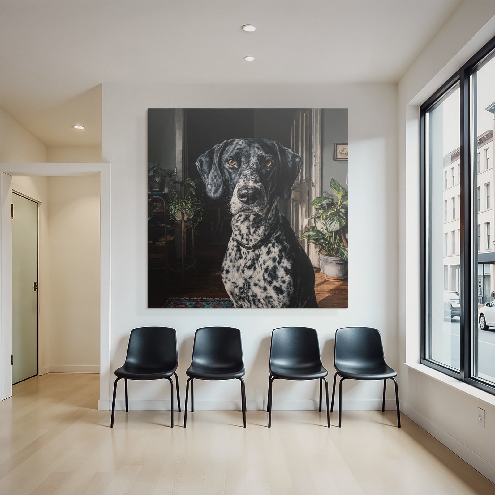 Hund Portrait Schwarz Und Weiss Punktiert Casual Innenraum
