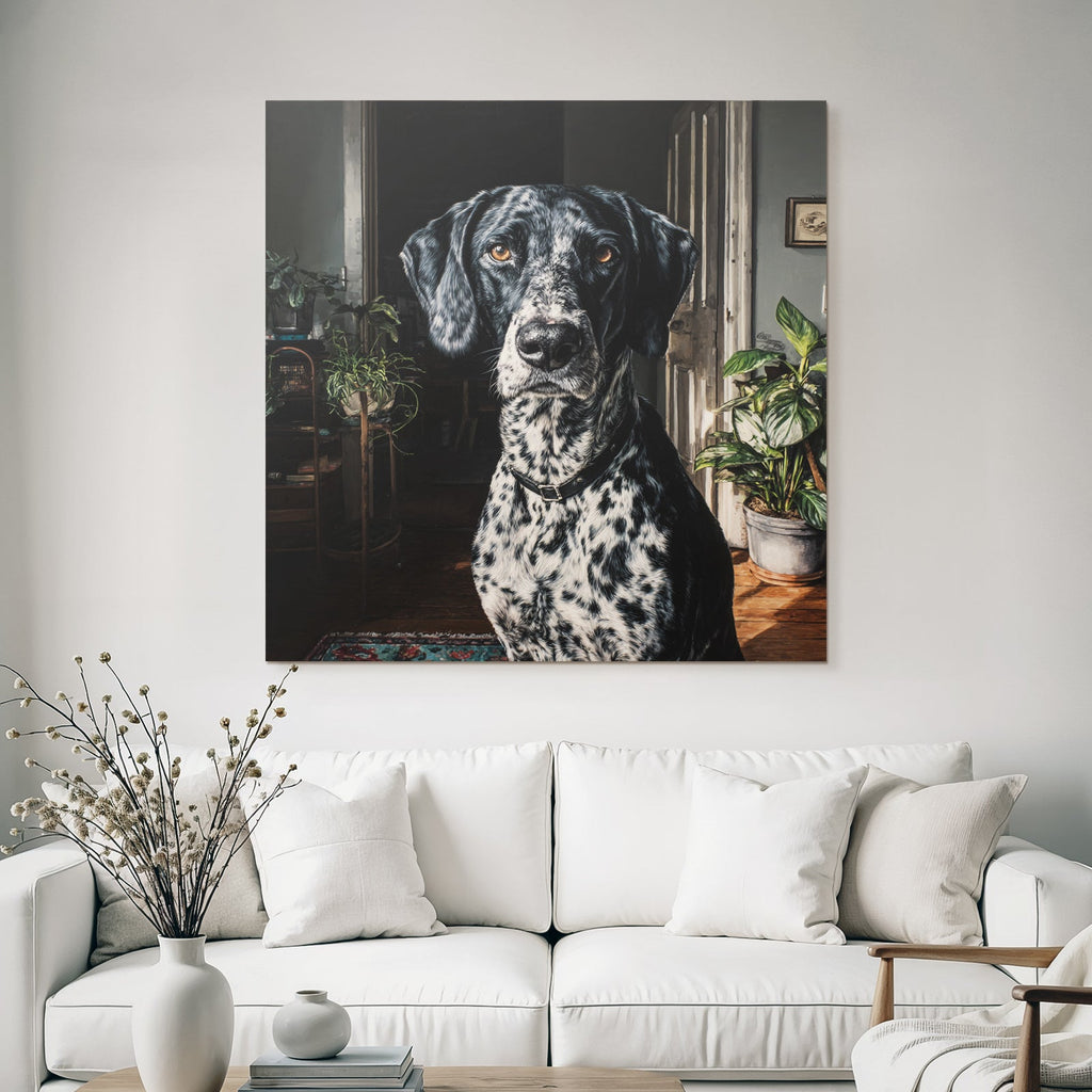 Hund Portrait Schwarz Und Weiss Punktiert Casual Innenraum