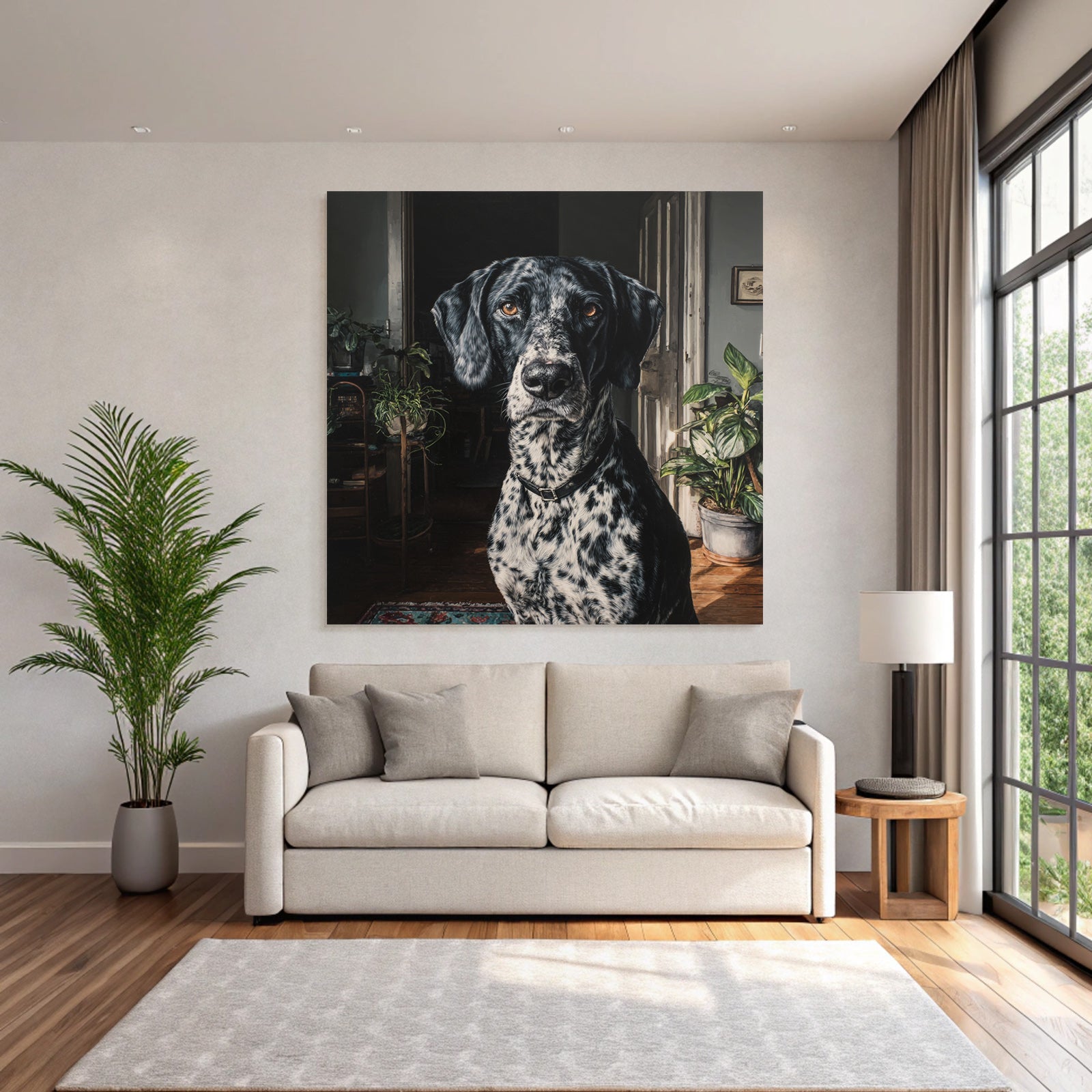 Hund Portrait Schwarz Und Weiss Punktiert Casual Innenraum