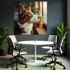 Hund Schaut Draussen Von Fenster Mit Pflanzen Im Hintergrund