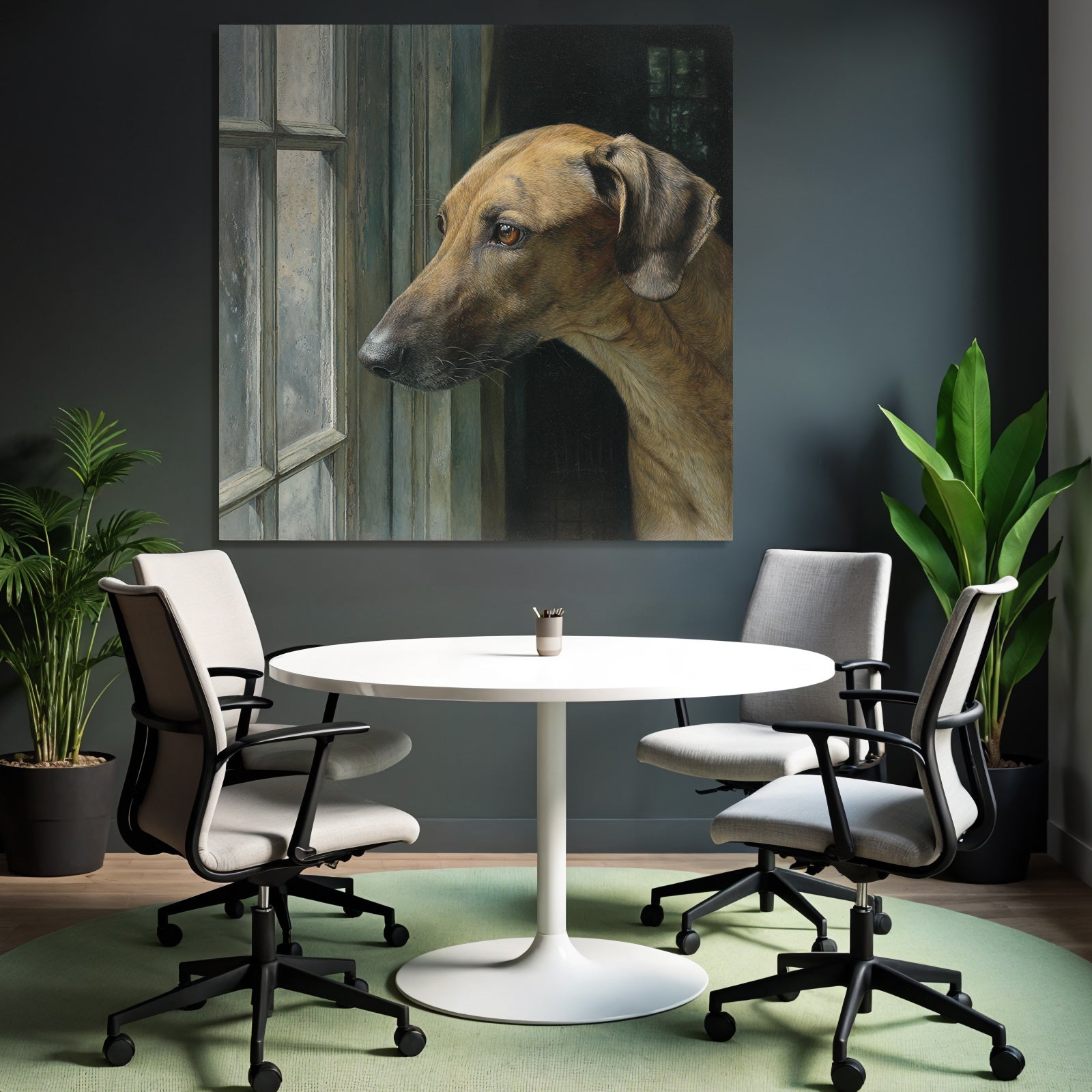 Hund Sieht Durch Fenster Nach Draussen Nachdenklich