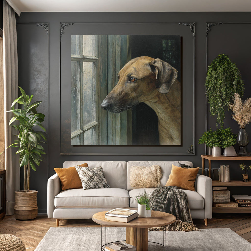 Hund Sieht Durch Fenster Nach Draussen Nachdenklich