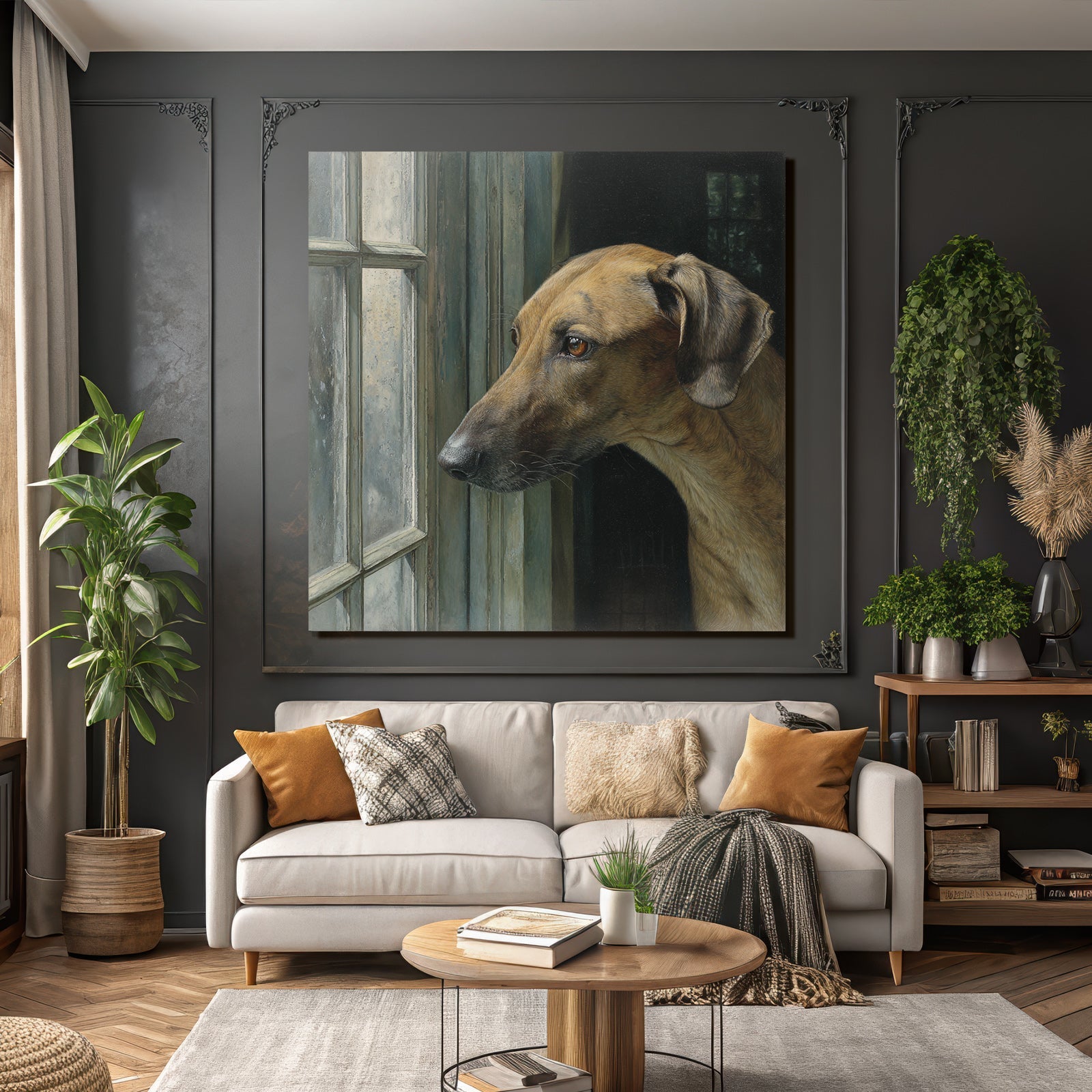 Hund Sieht Durch Fenster Nach Draussen Nachdenklich
