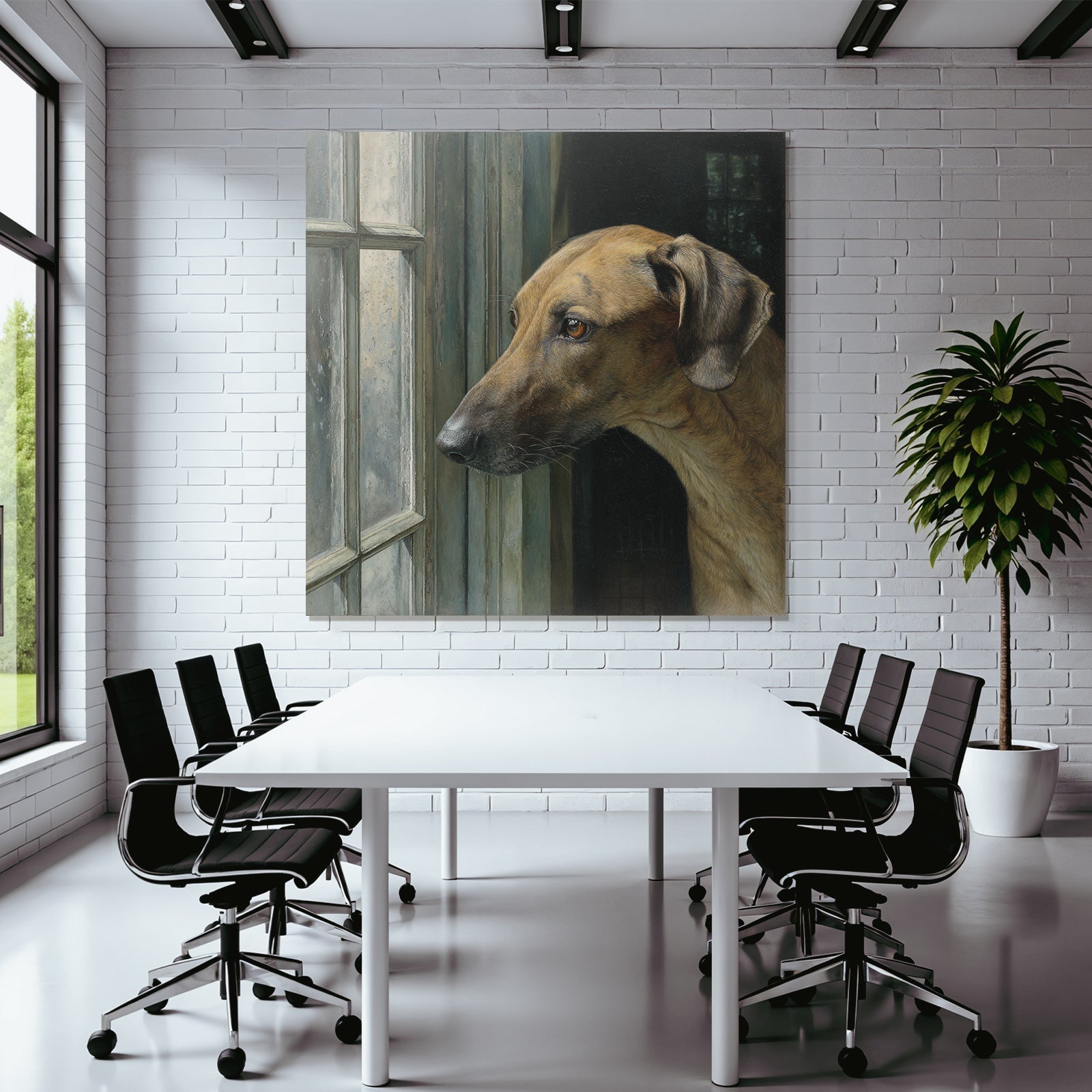 Hund Sieht Durch Fenster Nach Draussen Nachdenklich