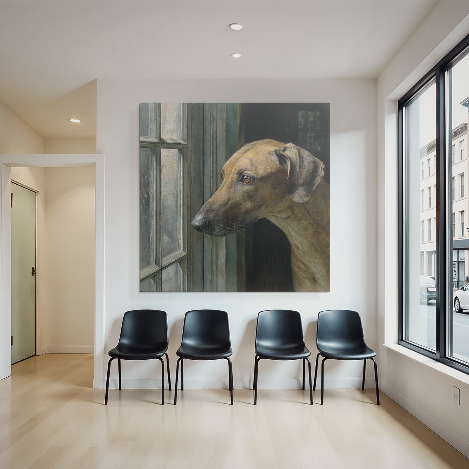 Hund Sieht Durch Fenster Nach Draussen Nachdenklich