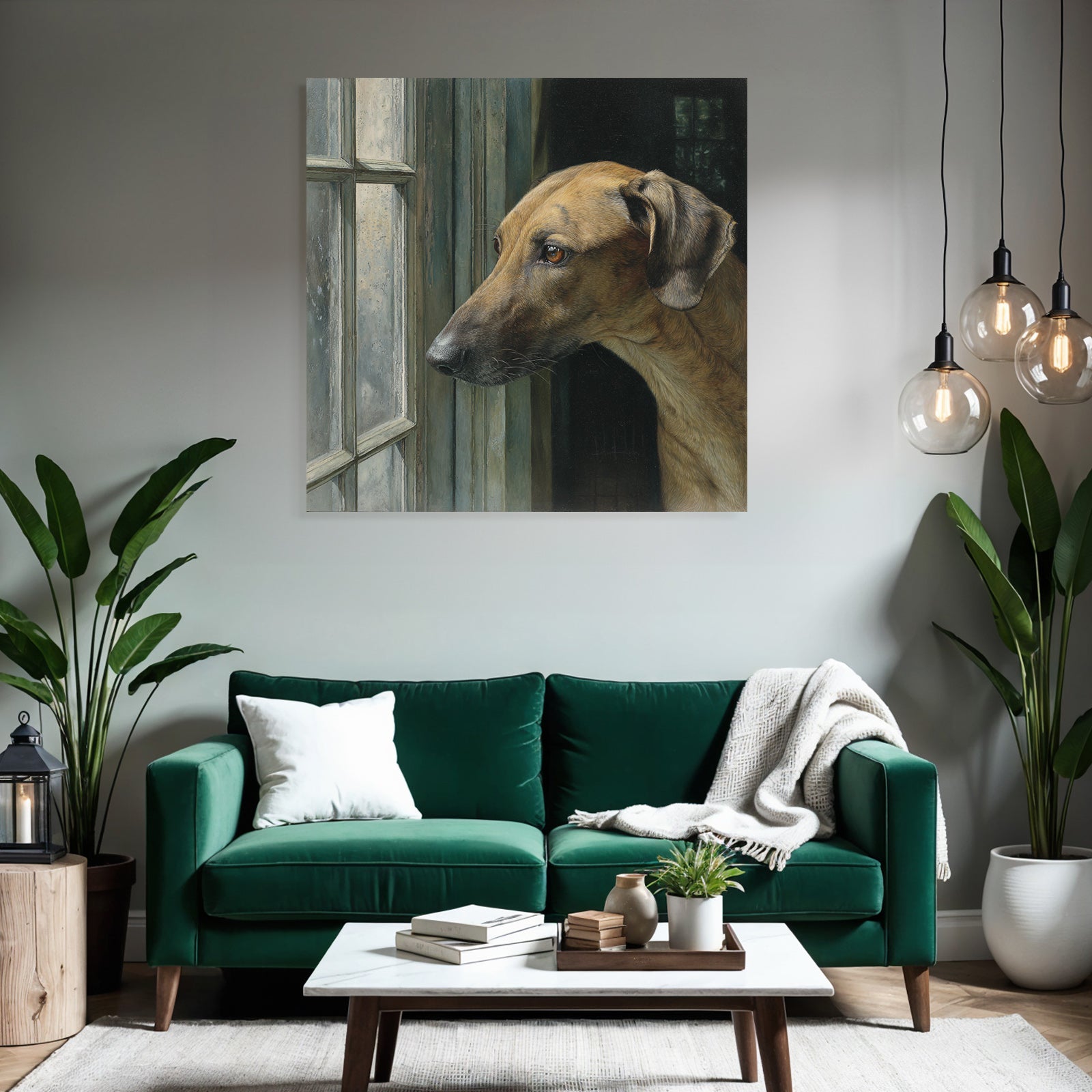 Hund Sieht Durch Fenster Nach Draussen Nachdenklich