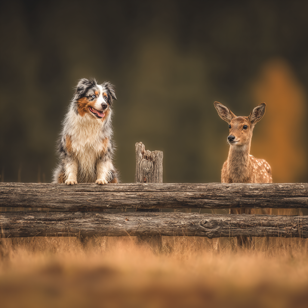 Hund Und Reh Am Holzzaun In Der Natur | Katzen und Hunde | Tiere