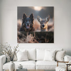 Hund Und Reh Freunde Beim Goldenen Stundenlicht