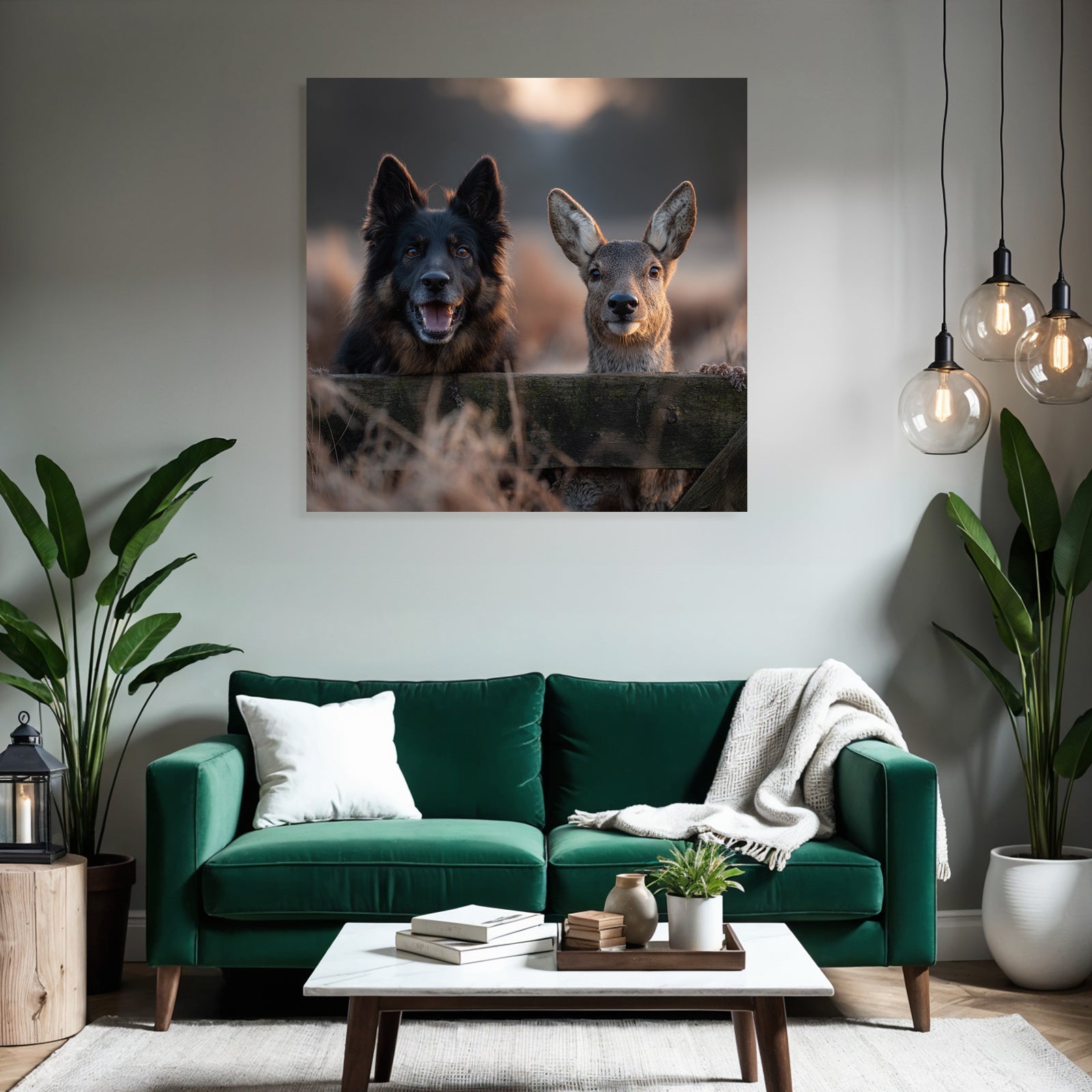 Hund Und Reh Freunde Beim Goldenen Stundenlicht