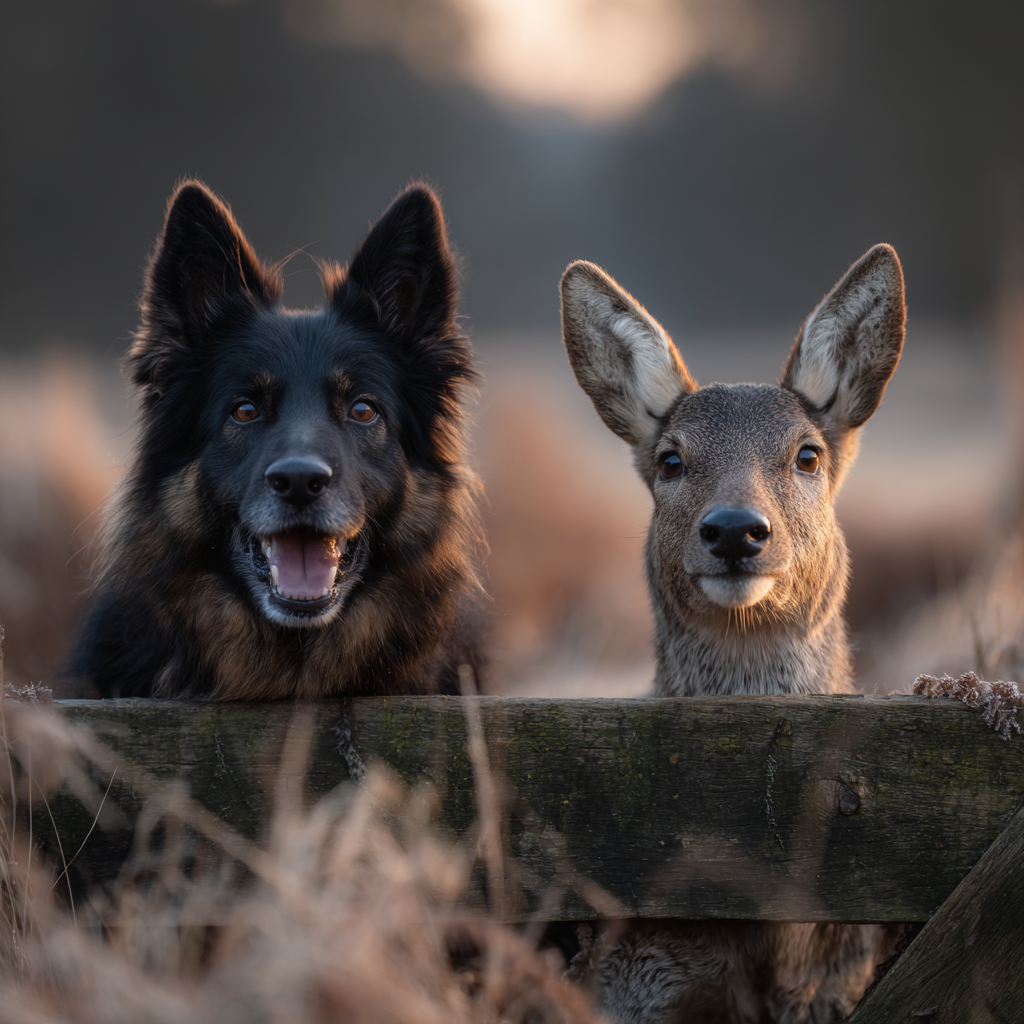 Hund Und Reh Freunde Beim Goldenen Stundenlicht | Katzen und Hunde | Tiere