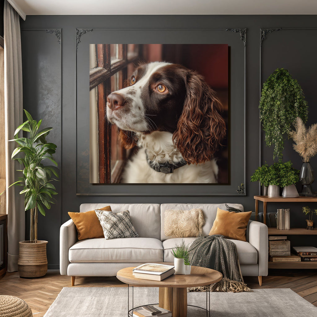 Hundeface Aus Dem Fenster Braun Und Weiss Curly Fell