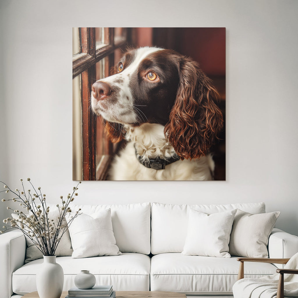 Hundeface Aus Dem Fenster Braun Und Weiss Curly Fell