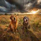 Im Feld Mit Dramatischem Himmel Und Sonnenuntergang | Katzen und Hunde | Tiere