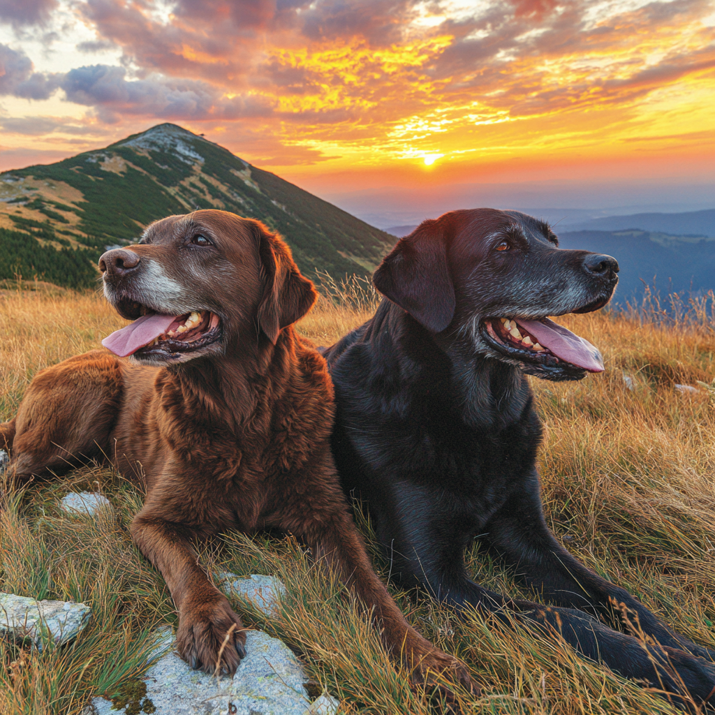 Im Grünen Mit Bergen Und Sonnenuntergang | Katzen und Hunde | Tiere