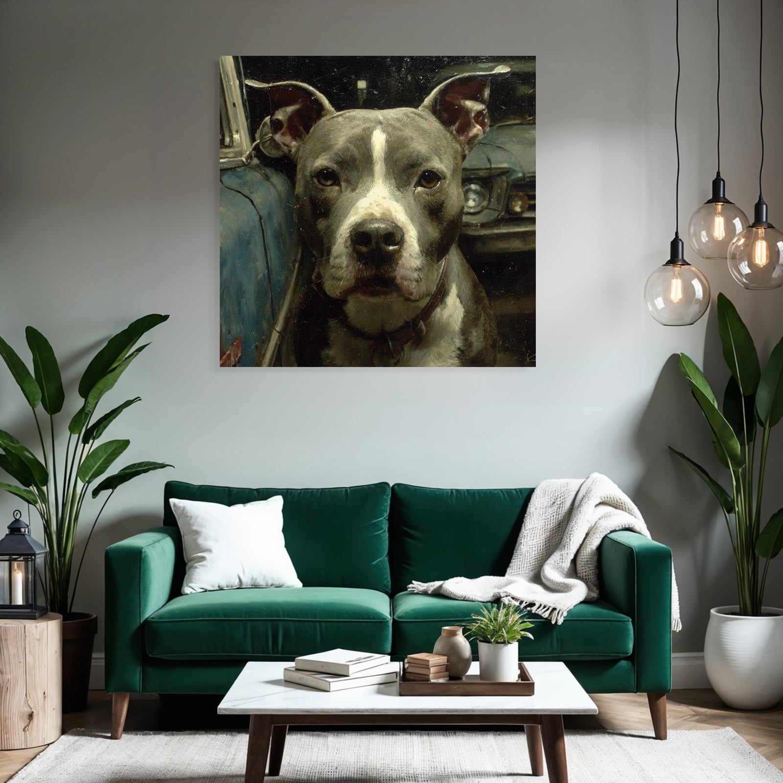 Pitbull Mit Altem Auto Kunstwerk