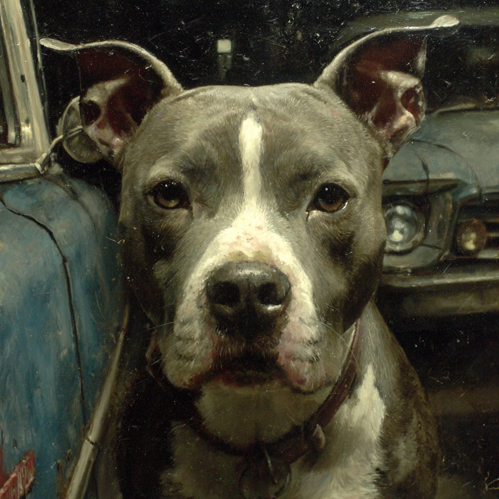 Pitbull Mit Altem Auto Kunstwerk | Katzen und Hunde | Tiere