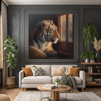 Tiger Blickt Aus Dem Fenster Fur Details Starke Atmosphäre