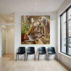 Tiger Porträt Mit Streifen Und Grünen Pflanzen