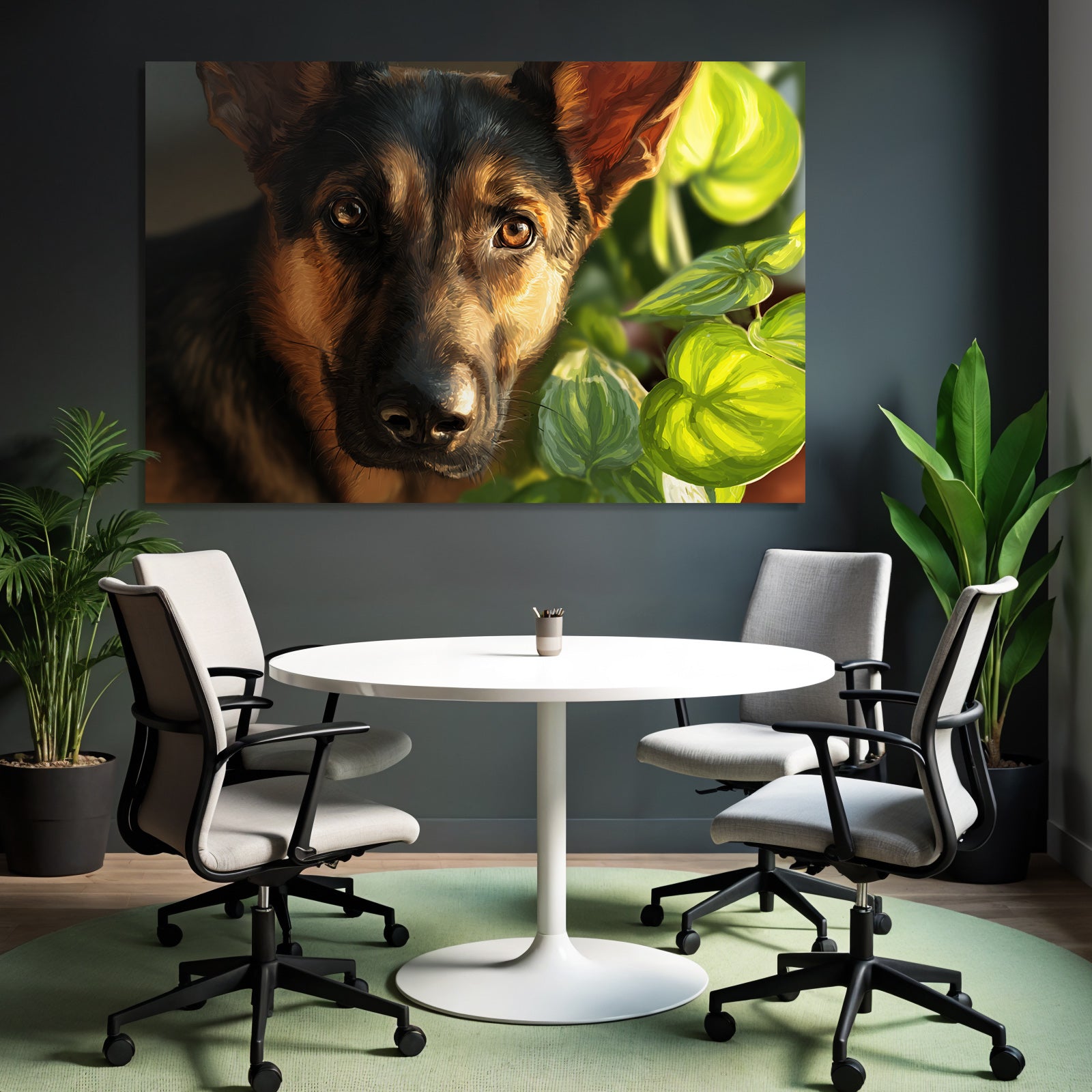Deutscher Schäferhund Mit Grünen Pflanzen Hintergrund