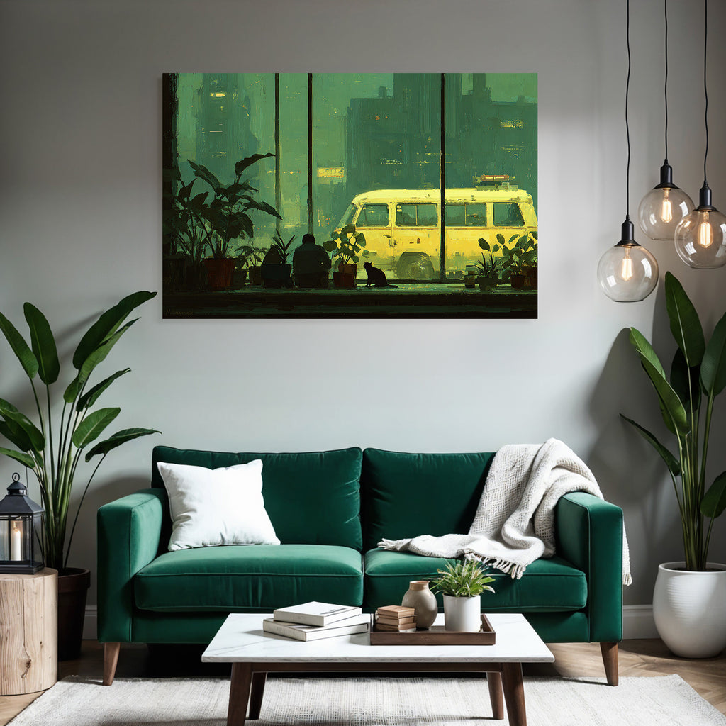 Fensterblick Silhoütte Mit Cat Und Baum Van In Stadt Atmosphäre