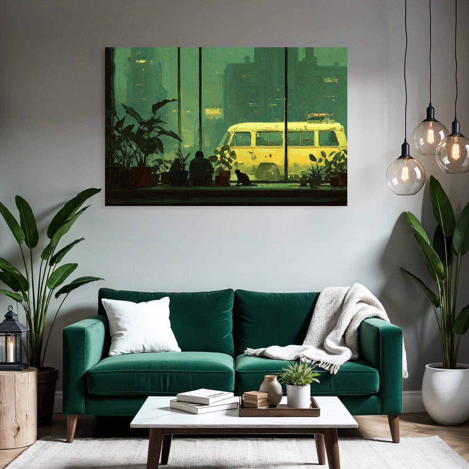 Fensterblick Silhoütte Mit Cat Und Baum Van In Stadt Atmosphäre