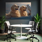 Golden Retriever Auto Sonnenuntergang Aussicht Spielerisch Entspannt