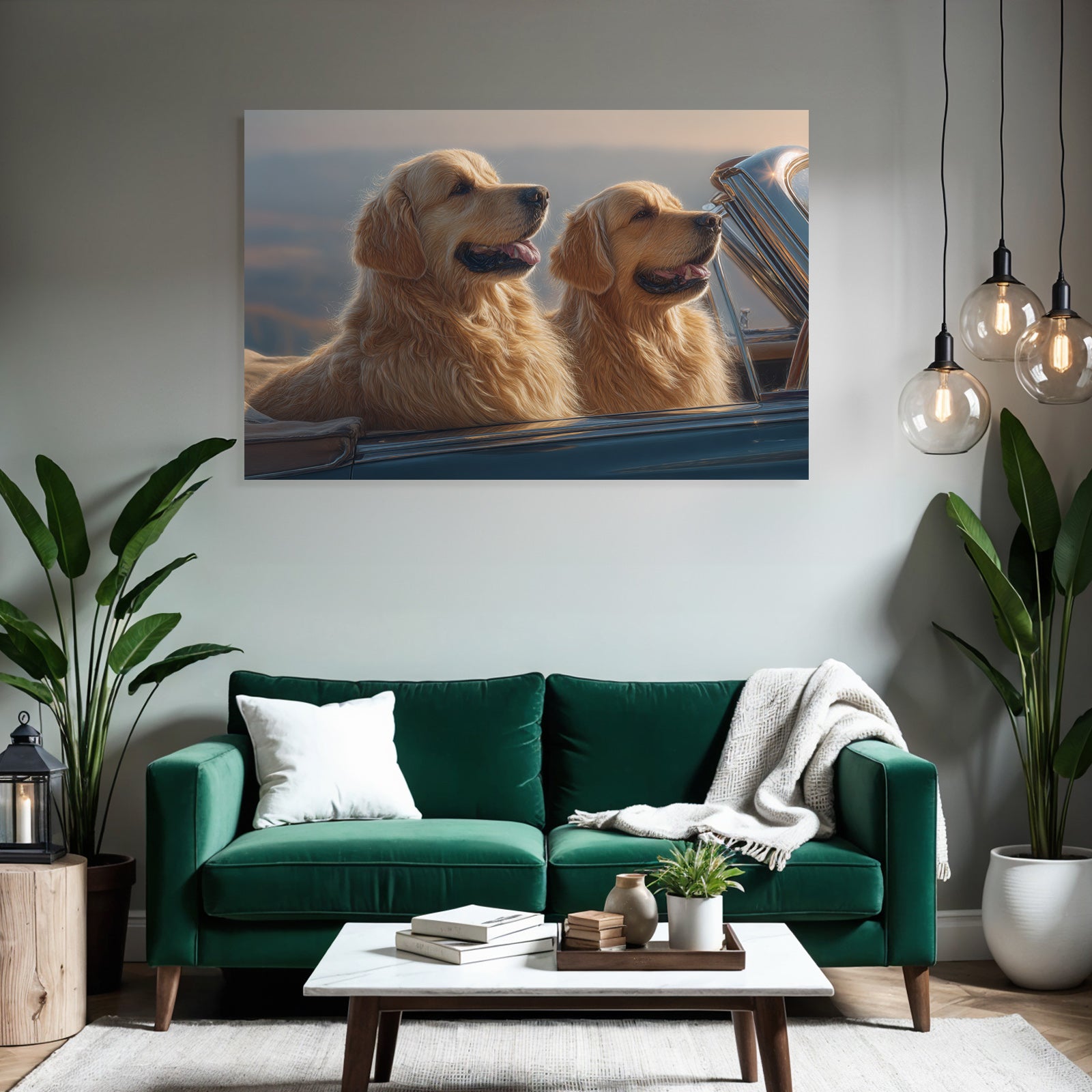 Golden Retriever Auto Sonnenuntergang Aussicht Spielerisch Entspannt