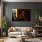 Golden Retriever Blickt Aus Dem Fenster Regnerischer Tag Gemütliche Atmosphäre
