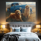 Golden Retriever Vintage Pickup Truck Grüne Wiese