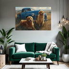 Golden Retriever Vintage Pickup Truck Grüne Wiese