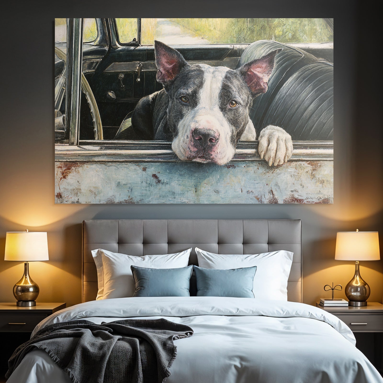 Hund Im Altem Auto Fenster Mit Natur Hintergrund
