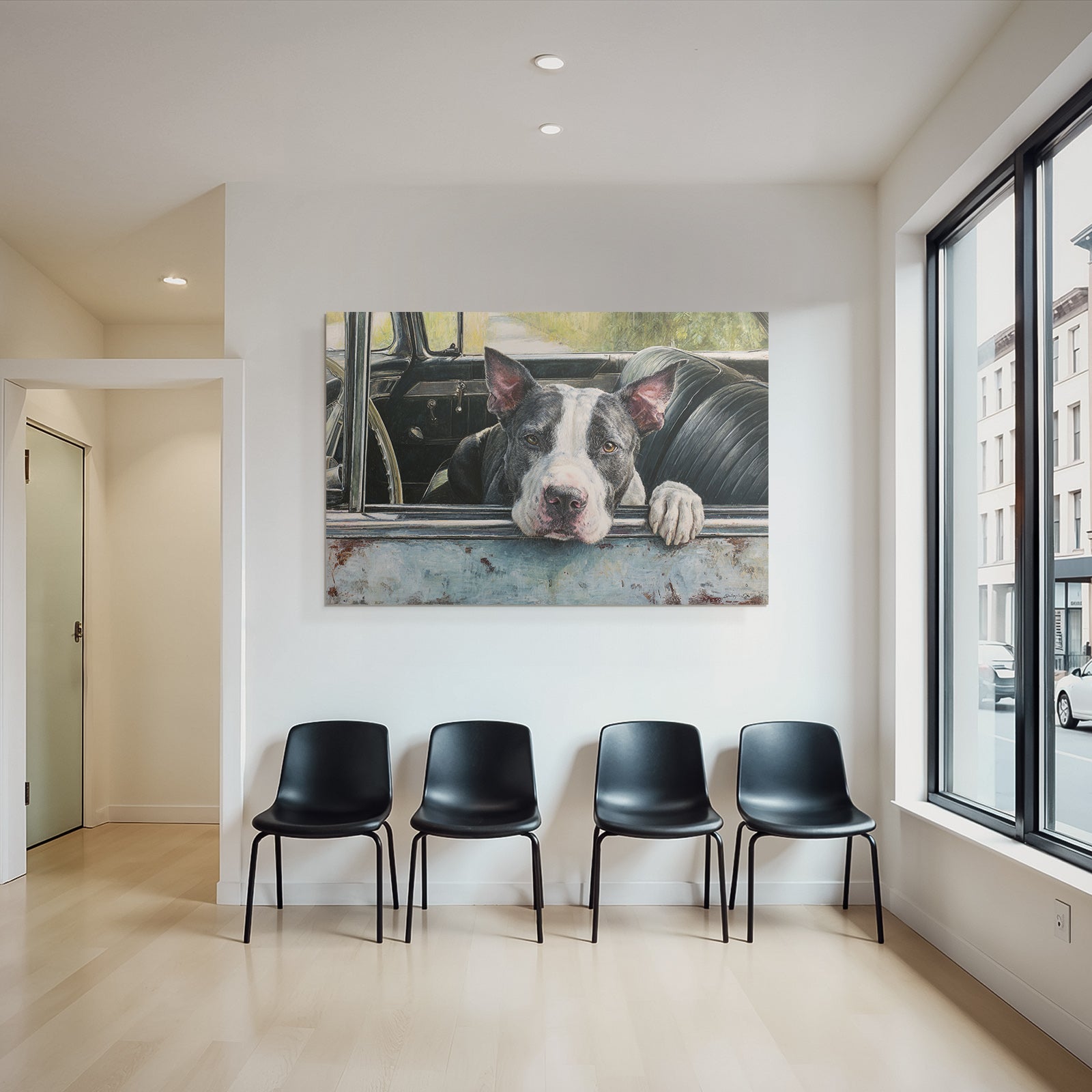 Hund Im Altem Auto Fenster Mit Natur Hintergrund