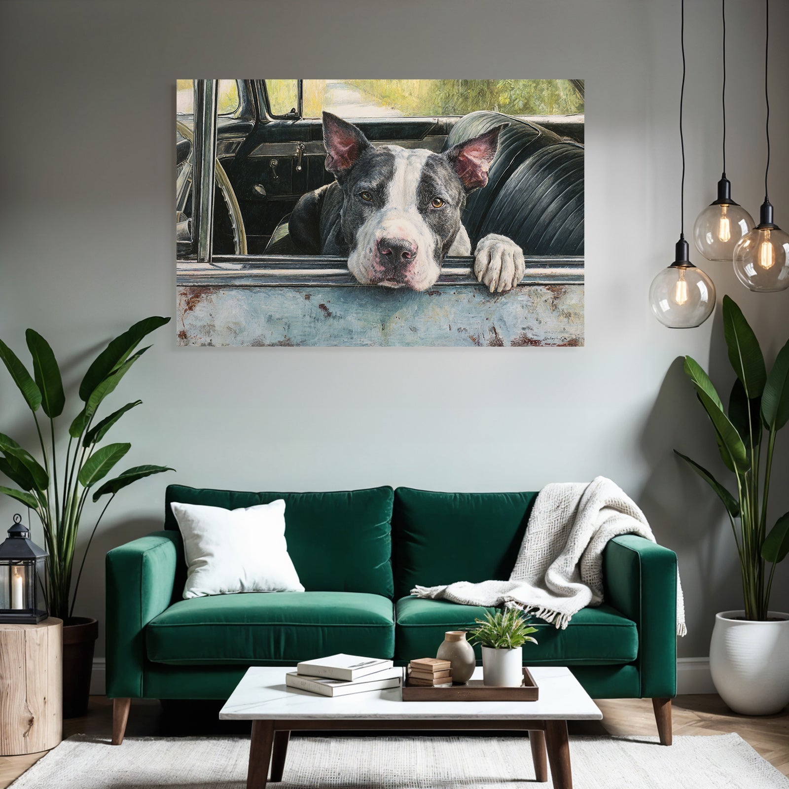 Hund Im Altem Auto Fenster Mit Natur Hintergrund